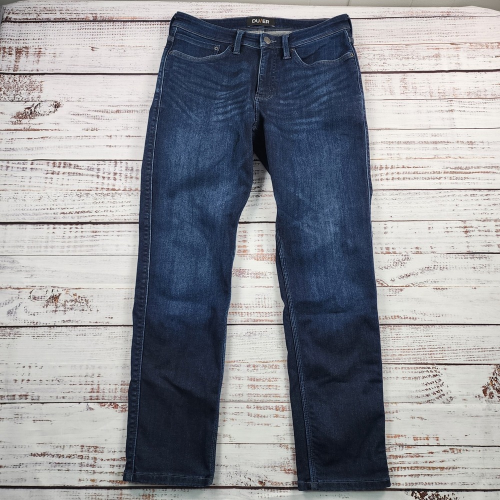 DU/ER Tech Fleece Denim Slim Jeans Men's 32x30 Dark Indigo Stretch Lined